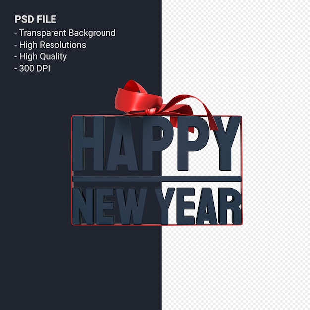 PSD feliz ano novo com arco e fita 3d design isolado