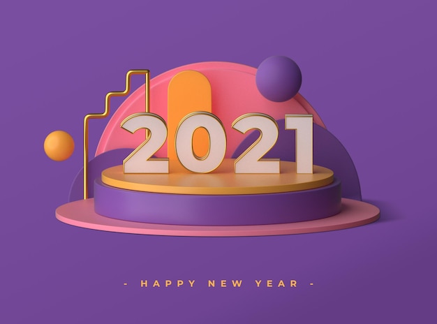 Feliz ano novo de 2021 com renderização de objetos 3d