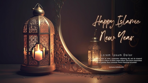 Feliz Ano Novo Islâmico Design de Cartaz Feliz Muharram Modelo Ashura Day