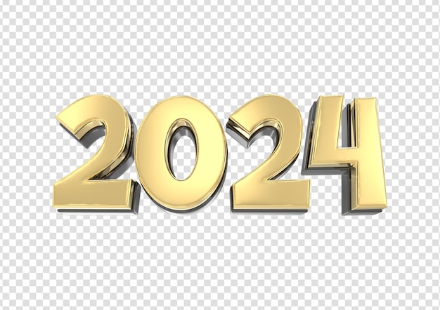 PSD feliz ano novo número 2024 ouro renderização 3d