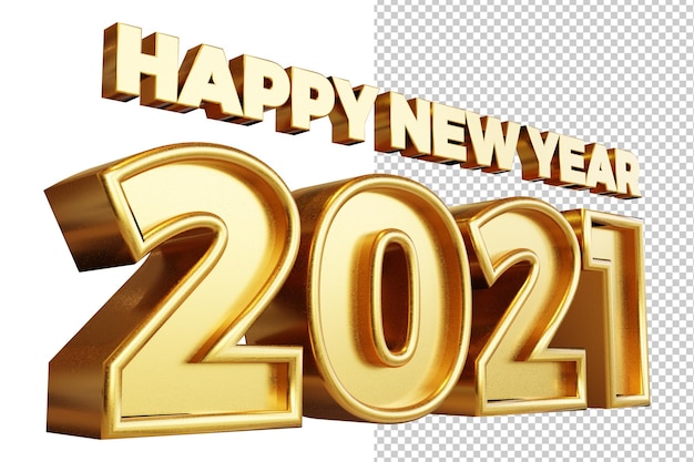 Feliz año nuevo 2021 dorado número en negrita render 3d de alta calidad aislado