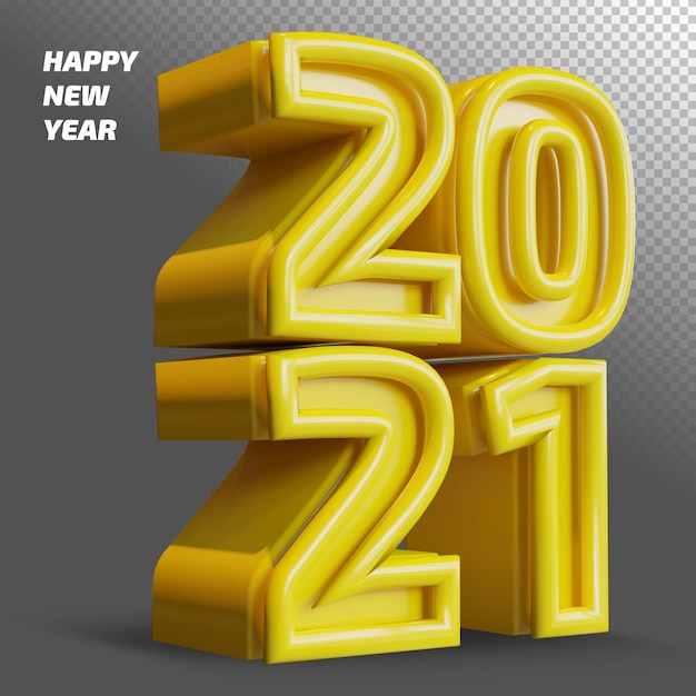 Feliz año nuevo 2021 número en negrita 3d render aislado