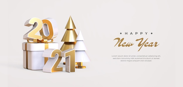 Feliz año nuevo 2021 con renderizado de objetos 3d