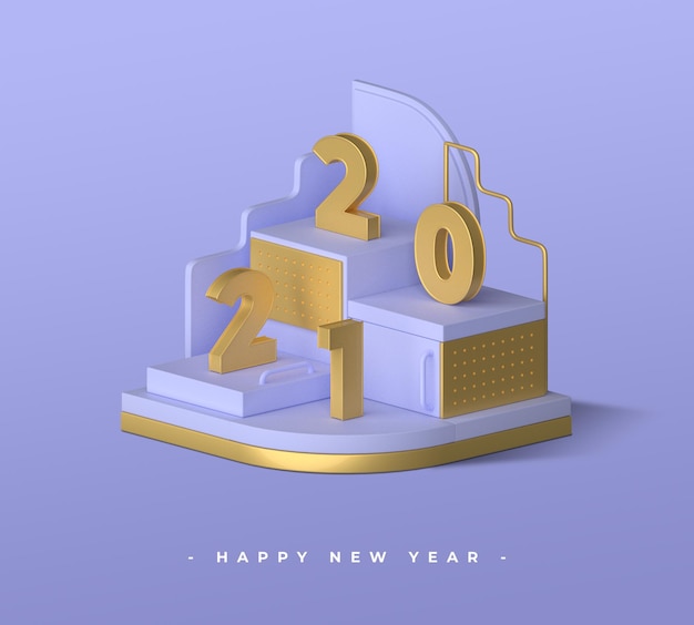 Feliz año nuevo 2021 con renderizado de objetos 3d