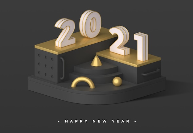 Feliz año nuevo 2021 con renderizado de objetos 3d