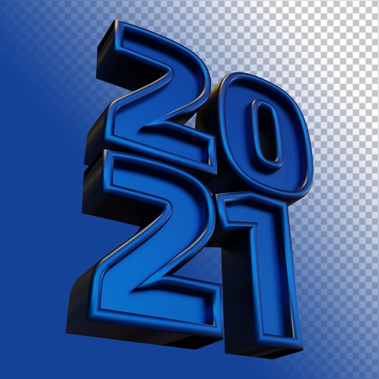 PSD feliz año nuevo 2021 veinte veintiuno negrita 3d render azul brillo aislado