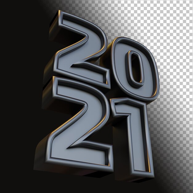 Feliz año nuevo 2021 veinte veintiuno negrita 3d render negro brillo aislado