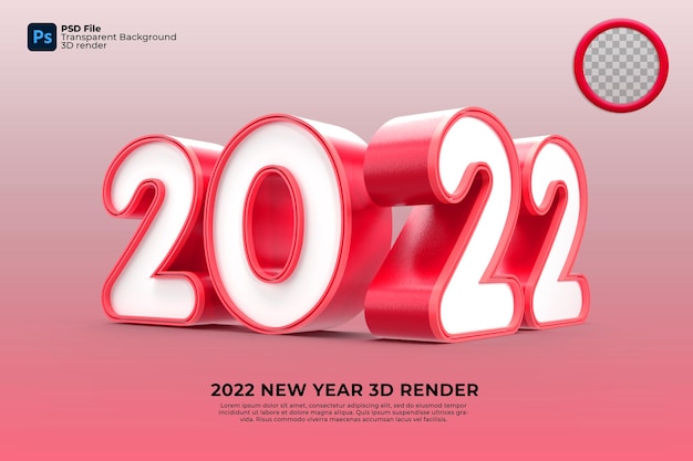 feliz año nuevo 2022 3d render color rojo