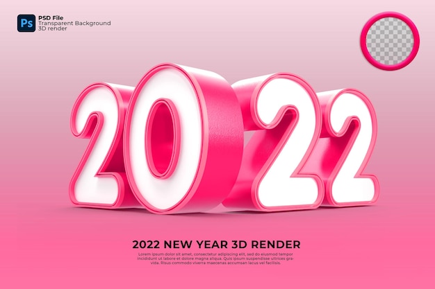 PSD feliz año nuevo 2022 3d render color rojo