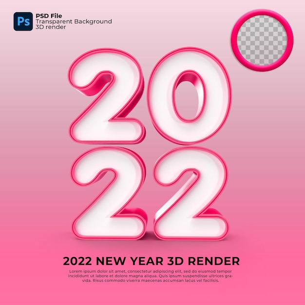 Feliz año nuevo 2022 3d render color rojo