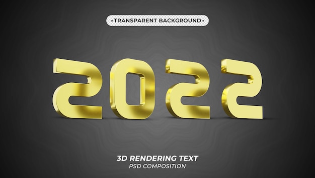 Feliz año nuevo 2022 3d render oro texto