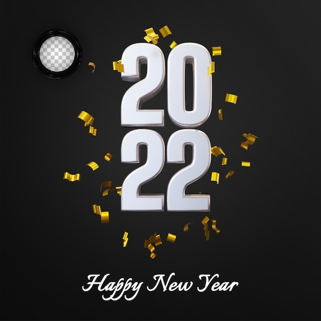 Feliz año nuevo 2022 con confeti 3d psd gratuito