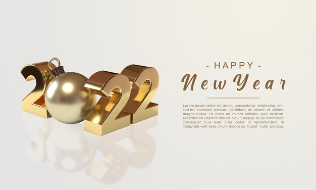 Feliz año nuevo 2022 con fondo de renderizado 3d