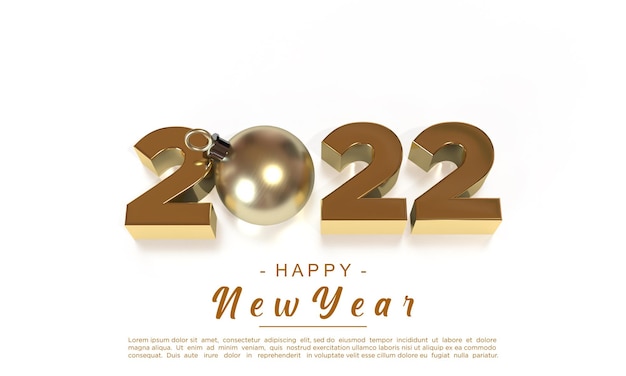Feliz año nuevo 2022 con fondo de renderizado 3d
