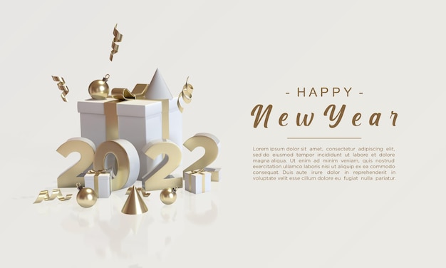 Feliz año nuevo 2022 con fondo de renderizado 3d