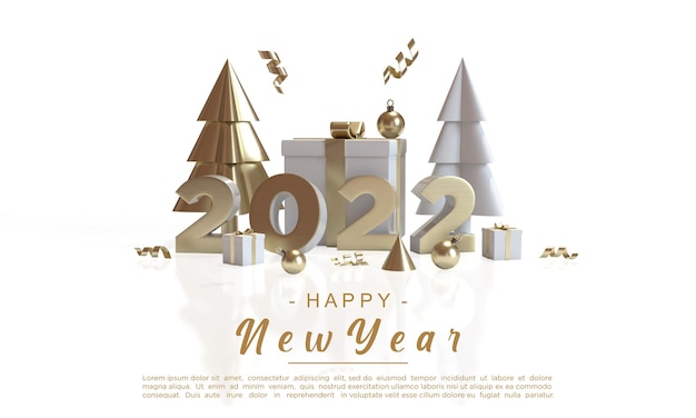 Feliz año nuevo 2022 con fondo de renderizado 3d