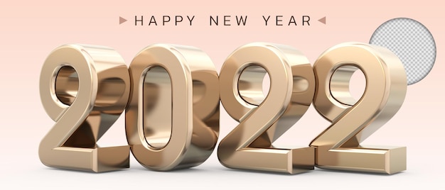 Feliz año nuevo 2022 oro y confeti 3d render