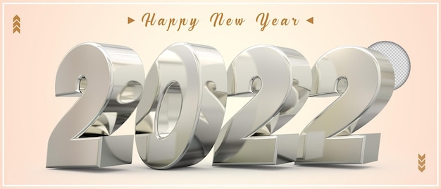 Feliz año nuevo 2022 plata y confeti 3d render