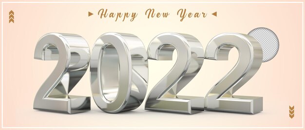 Feliz año nuevo 2022 plata y confeti 3d render