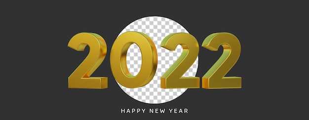 Feliz año nuevo 2022 texto 3d oro con fondo negro aislado