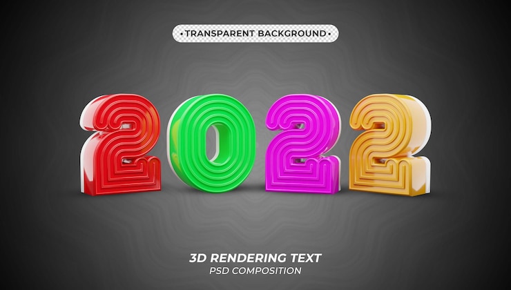 PSD feliz año nuevo 2022 texto colorido 3d