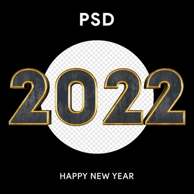 Feliz año nuevo 2022 texto textura de oro 3d con fondo negro aislado Fondo de año nuevo 3d