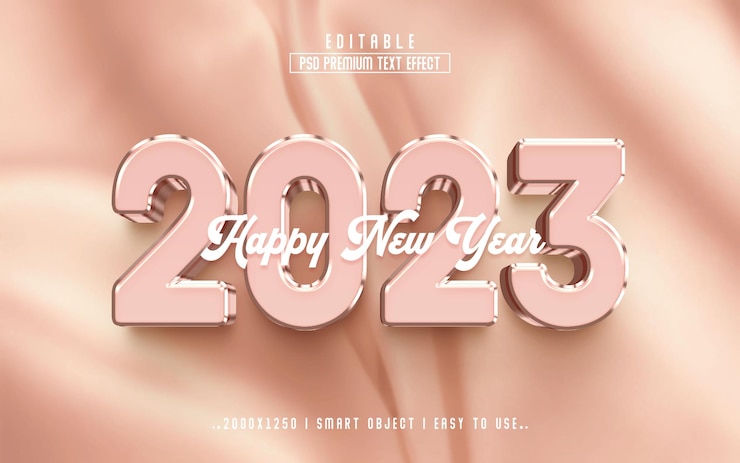 PSD feliz año nuevo 2023 3d efecto de texto editable psd premium con fondo