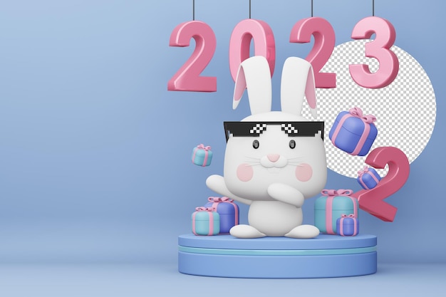 Feliz año nuevo 2023 año del conejo representación 3d