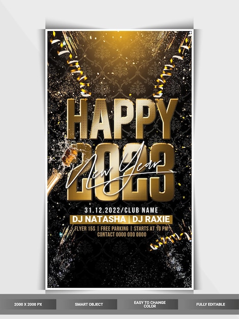 PSD feliz año nuevo 2023 celebración fiesta instagram web banner