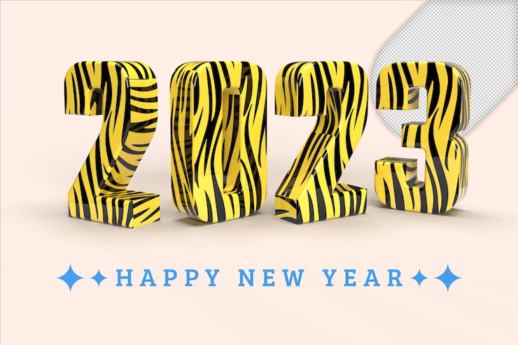 PSD feliz año nuevo 2023 dorado 3d