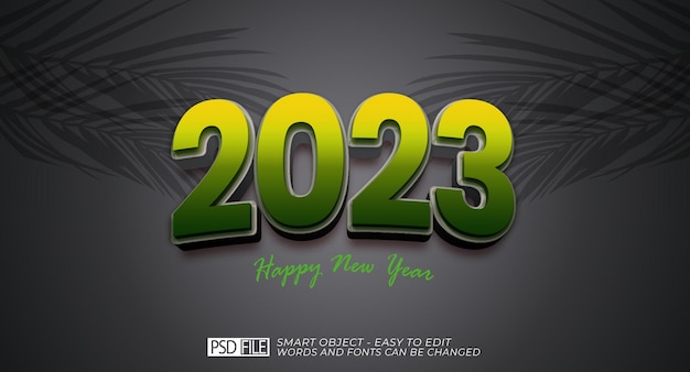 Feliz año nuevo 2023 editable con color natural de estilo 3d