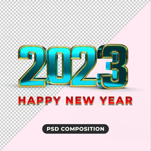 feliz año nuevo 2023 con efecto dorado y blanco concepto de presentación 3d para diseño de plantilla de fondo
