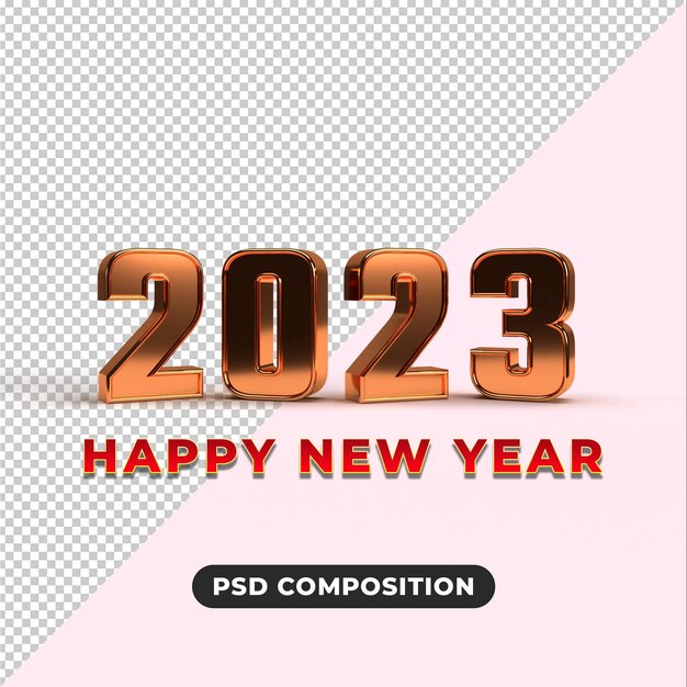 feliz año nuevo 2023 con efecto dorado y blanco concepto de presentación 3d para diseño de plantilla de fondo