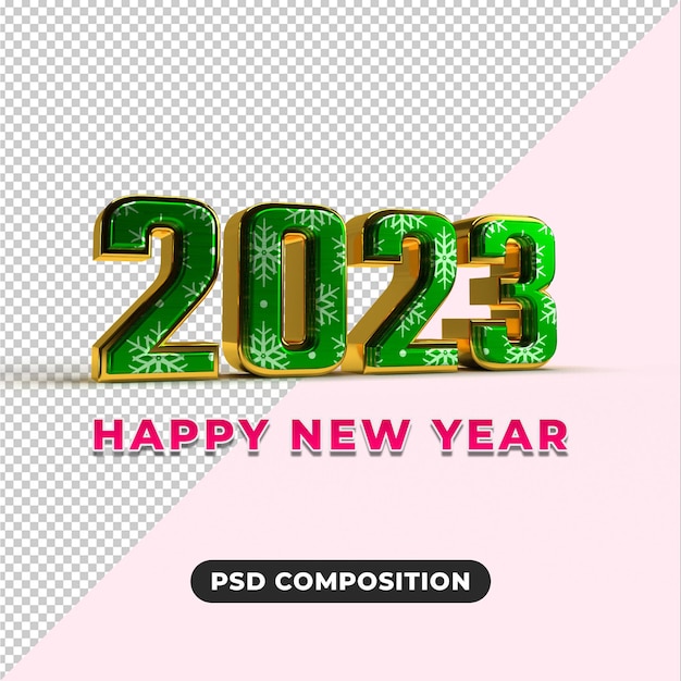 Feliz año nuevo 2023 efecto dorado y dorado 3d render