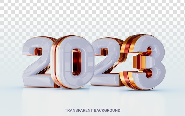 Feliz año nuevo 2023 con efecto dorado y vidrio concepto de presentación 3d para diseño de plantilla de póster