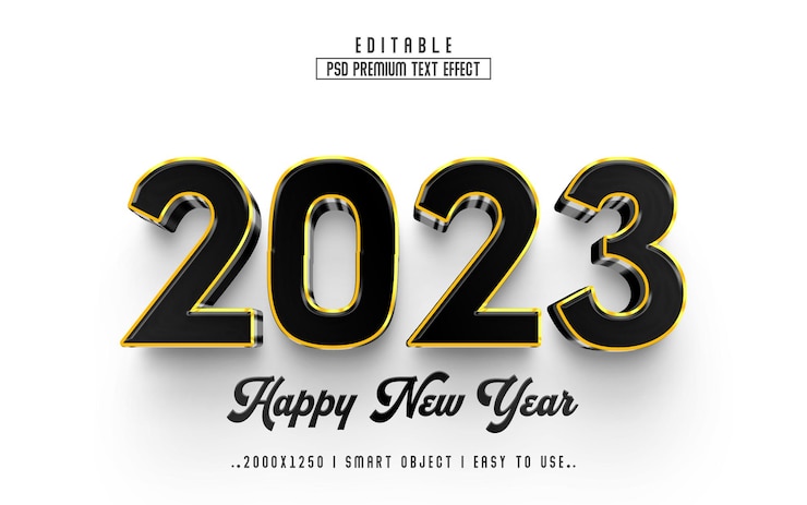 PSD feliz año nuevo 2023 efecto de texto editable 3d efecto de texto premium psd
