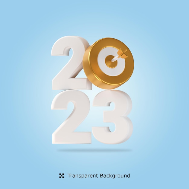 PSD feliz año nuevo 2023 con ilustración de icono 3d objetivo