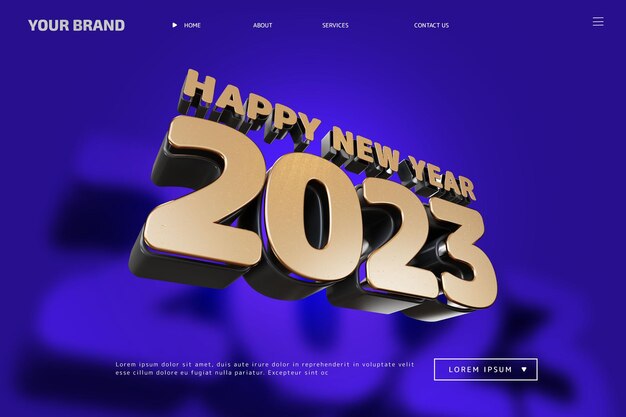 Feliz año nuevo 2023 letras en negrita plantilla de renderizado 3d de alta calidad sobre fondo azul