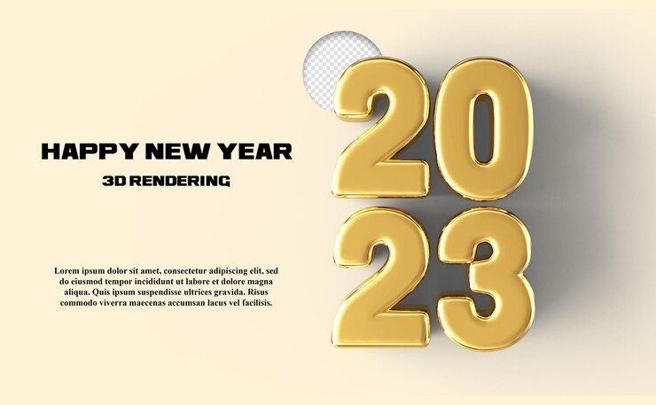PSD feliz año nuevo 2023 número 2023 banner dorado 3d