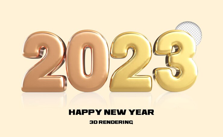 PSD feliz año nuevo 2023 número 2023 banner dorado 3d