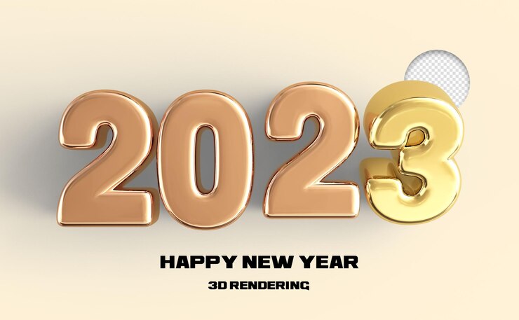 PSD feliz año nuevo 2023 número 2023 banner dorado 3d