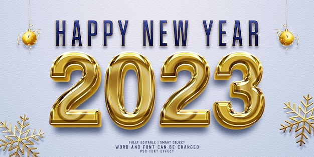 Feliz año nuevo 2023 plantilla de efecto de texto 3d de oro de lujo