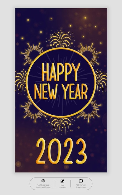 Feliz año nuevo 2023 plantilla de historia de instagram