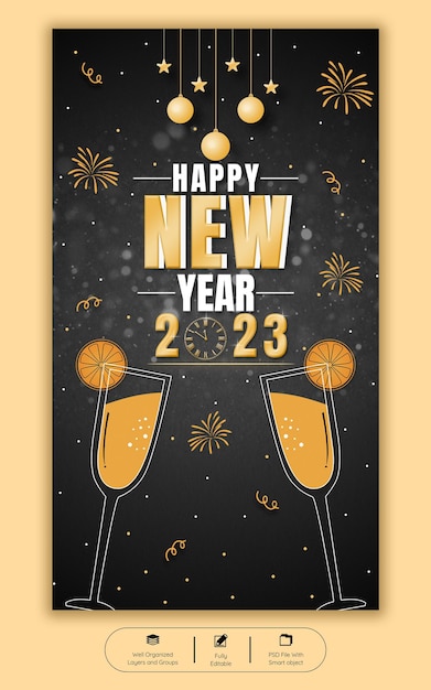 Feliz año nuevo 2023 plantilla de historia de instagram