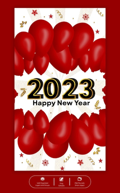 PSD feliz año nuevo 2023 plantilla de historia de instagram