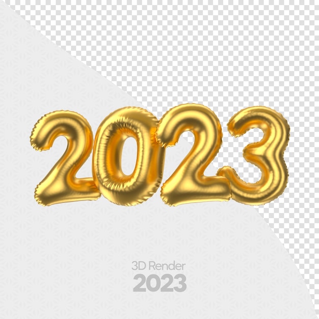Feliz Año Nuevo 2023 en render 3d dorado con diseño de plantilla de fondo transparente