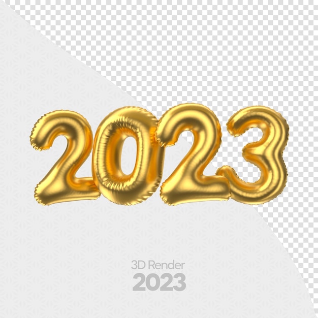 Feliz año nuevo 2023 en render 3d dorado con diseño de plantilla de fondo transparente