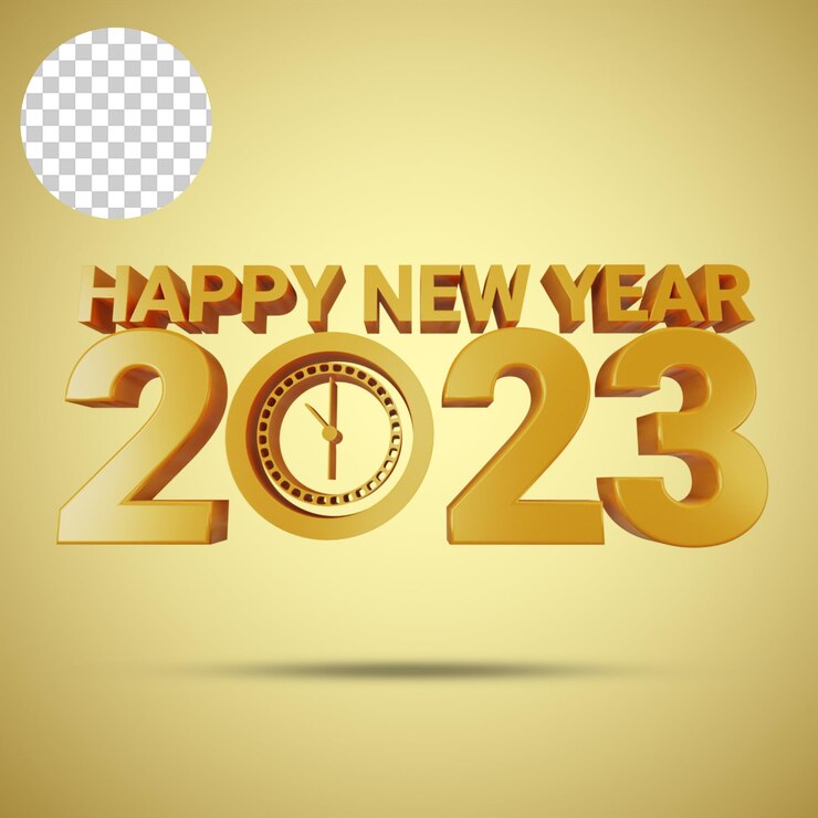 PSD feliz año nuevo 2023 con símbolo reloj