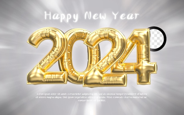 PSD feliz año nuevo 2024 3d render