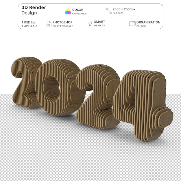 Feliz año nuevo 2024 Archivo PSD de modelado 3D
